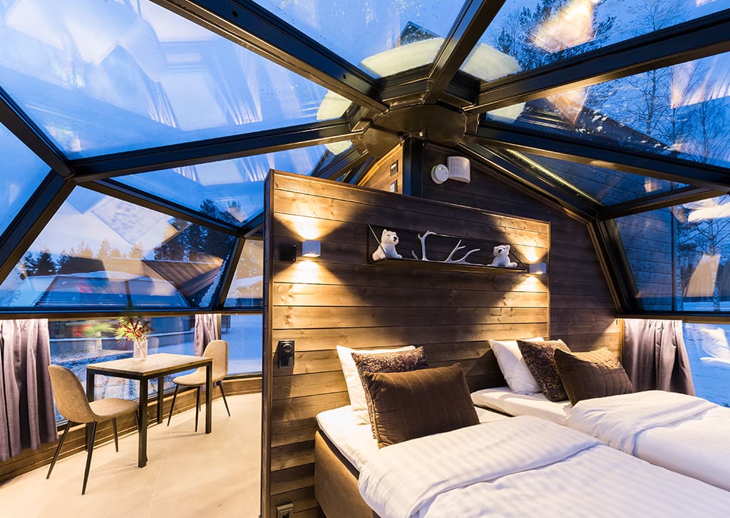 A Luxury Arctic Fox Glass Igloos Looking Up Northern Lights 2