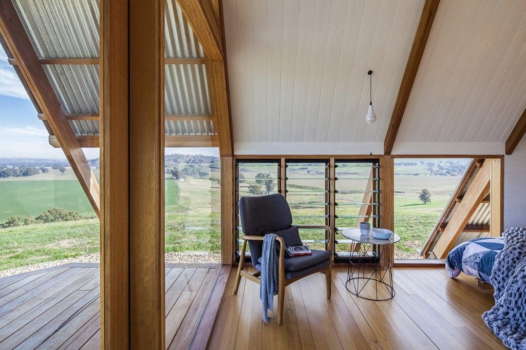 This Elegant A-Frame Rental in Australia Lets You Reconnect With Nature in Style 3 sustainably sourced australian hardwoods are used throughout the tiny dwelling while handcrafted details evoke the character of the surrounding agricultural buildings