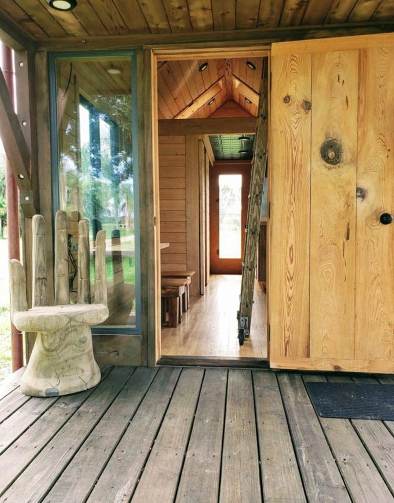 Stunning Tiny House On Wheels Featuring Reclaimed Wood Throughout 2 Reclaimed Wood Tiny House 4 768x981 1