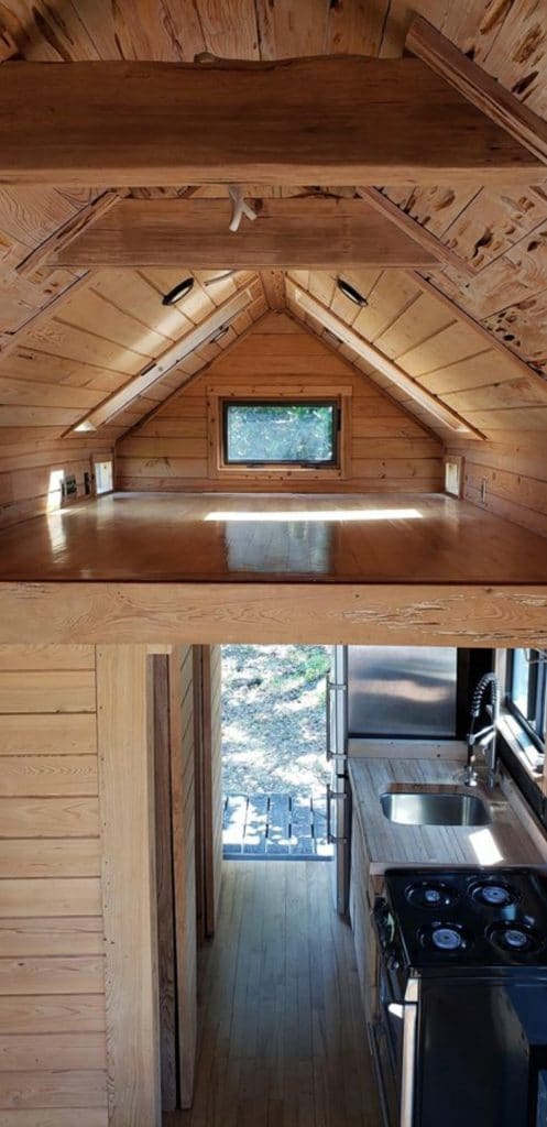 Stunning Tiny House On Wheels Featuring Reclaimed Wood Throughout 4 Reclaimed Wood Tiny House 5 497x1024 1