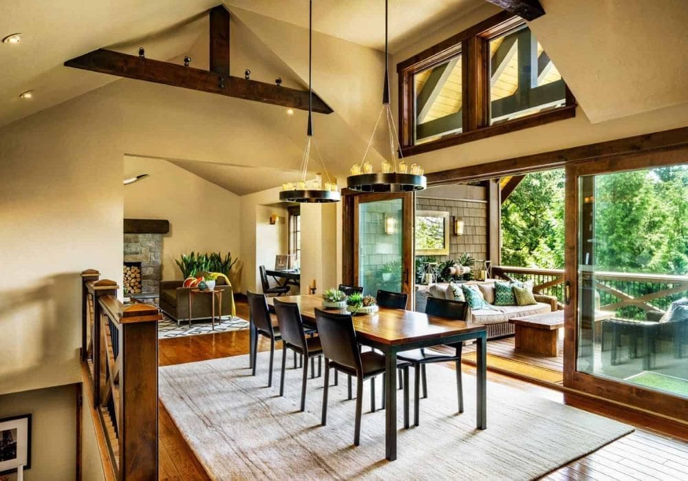 Portland Home Artfully Combines A Craftsman Design with a Contemporary Aesthetic 1 Craftsman house by Garrison Hullinger Interior Design diining room with balcony patio