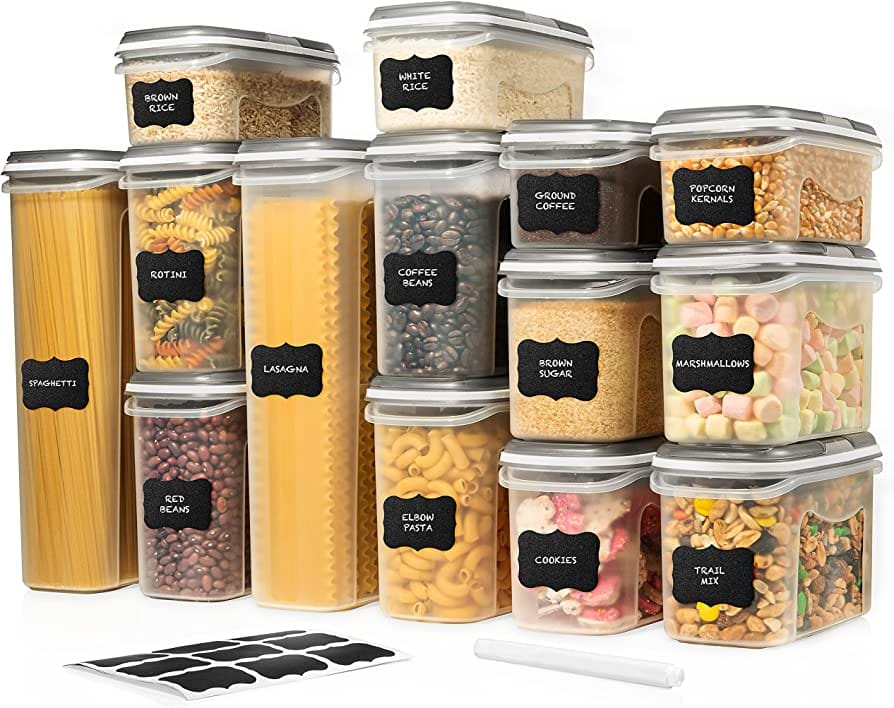 Small Kitchen Hacks: 25 Simple Tricks to Maximize Your Space and Efficiency 7 Stackable plastic containers in a kitchen cabinet for organized storage of dry goods and pantry staples.