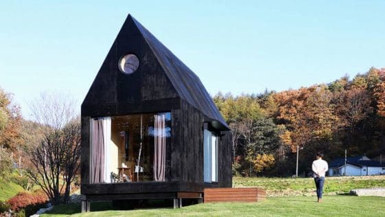 Stunning modern tiny house in South Korea made of miniaturized, gabled-roof form