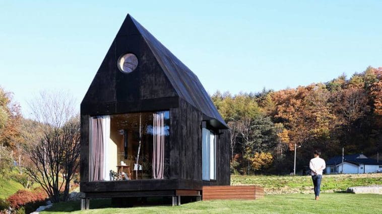 Stunning modern tiny house in South Korea made of miniaturized, gabled-roof form