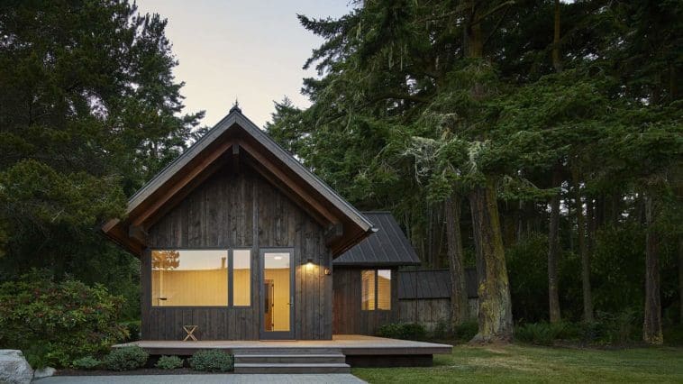 goCstudio is responsible for the design of this cozy cabin retreat consisting of two modest cabins, a new cabin and the renovation of an existing cabin, located on an island in Washington.