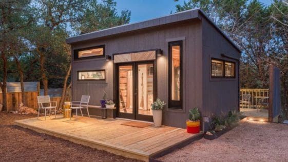 The Sundown Tiny Home offers guests a comfortable retreat in the Texas Hill Country