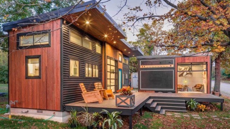 This dream tiny house in Fayetteville, Arkansas designed by Viva Collectiv is the uniquely custom built small home of electric violinist Asha Mevlana.