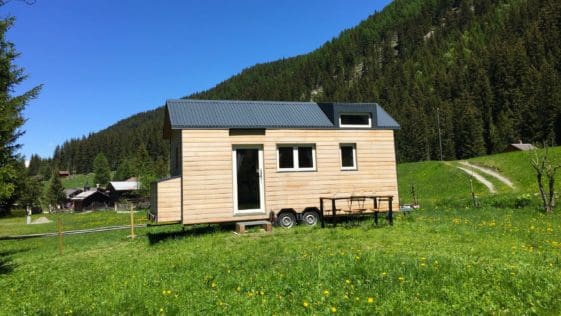 Swiss tiny chalet is a mini house on wheels in Switzerland.