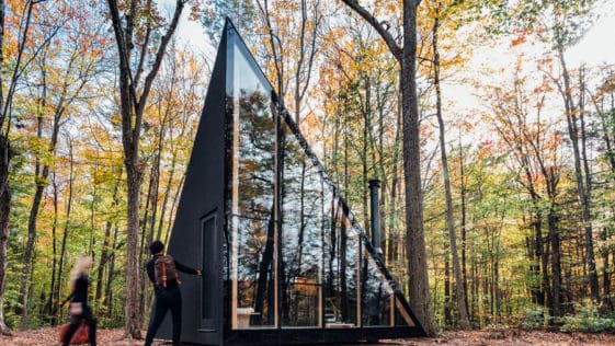 The A45 cabin is an A-Frame inspired tiny home built with customization in mind