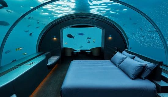 THE MURAKA is a first-of-its-kind, luxury two-level residence with a master bedroom submerged over 16 feet below sea level in the Indian Ocean, as part of the Conrad Maldives Rangali Island resort.
