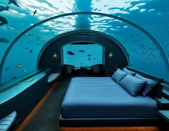 THE MURAKA is a first-of-its-kind, luxury two-level residence with a master bedroom submerged over 16 feet below sea level in the Indian Ocean, as part of the Conrad Maldives Rangali Island resort.