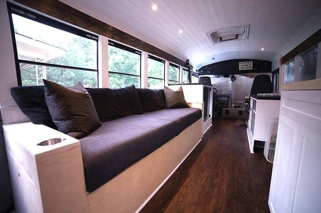 Techy Couple Convert School Bus Into Modern Tiny House And Escape The 9-5 4 5 bus tiny house