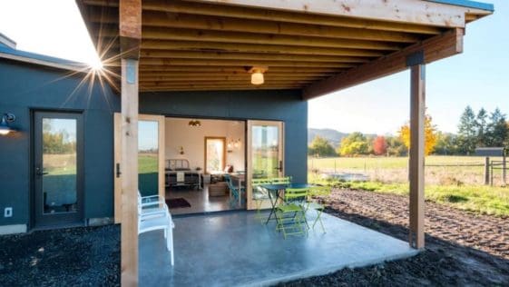 Located on a 5-acre+ farm on Sauvie Island – 10 miles from downtown Portland, Oregon – is this 300-square-foot guest suite, available for nightly rental through Airbnb. The river island hosts a national wildlife refuge, making it a great location for bird watching.