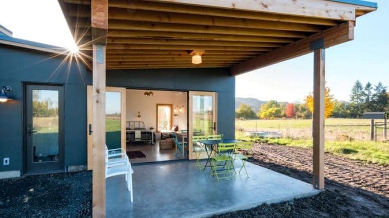 Located on a 5-acre+ farm on Sauvie Island – 10 miles from downtown Portland, Oregon – is this 300-square-foot guest suite, available for nightly rental through Airbnb. The river island hosts a national wildlife refuge, making it a great location for bird watching.