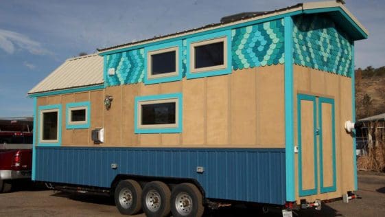 This Vibrant Tiny House House Features A Beach Theme With Its Ocean Blue Metal Skirt With Green And Blue Shingles 8 This Vibrant Tiny House House Features A Beach Theme With Its Ocean Blue Metal Skirt With Green And Blue Shingles