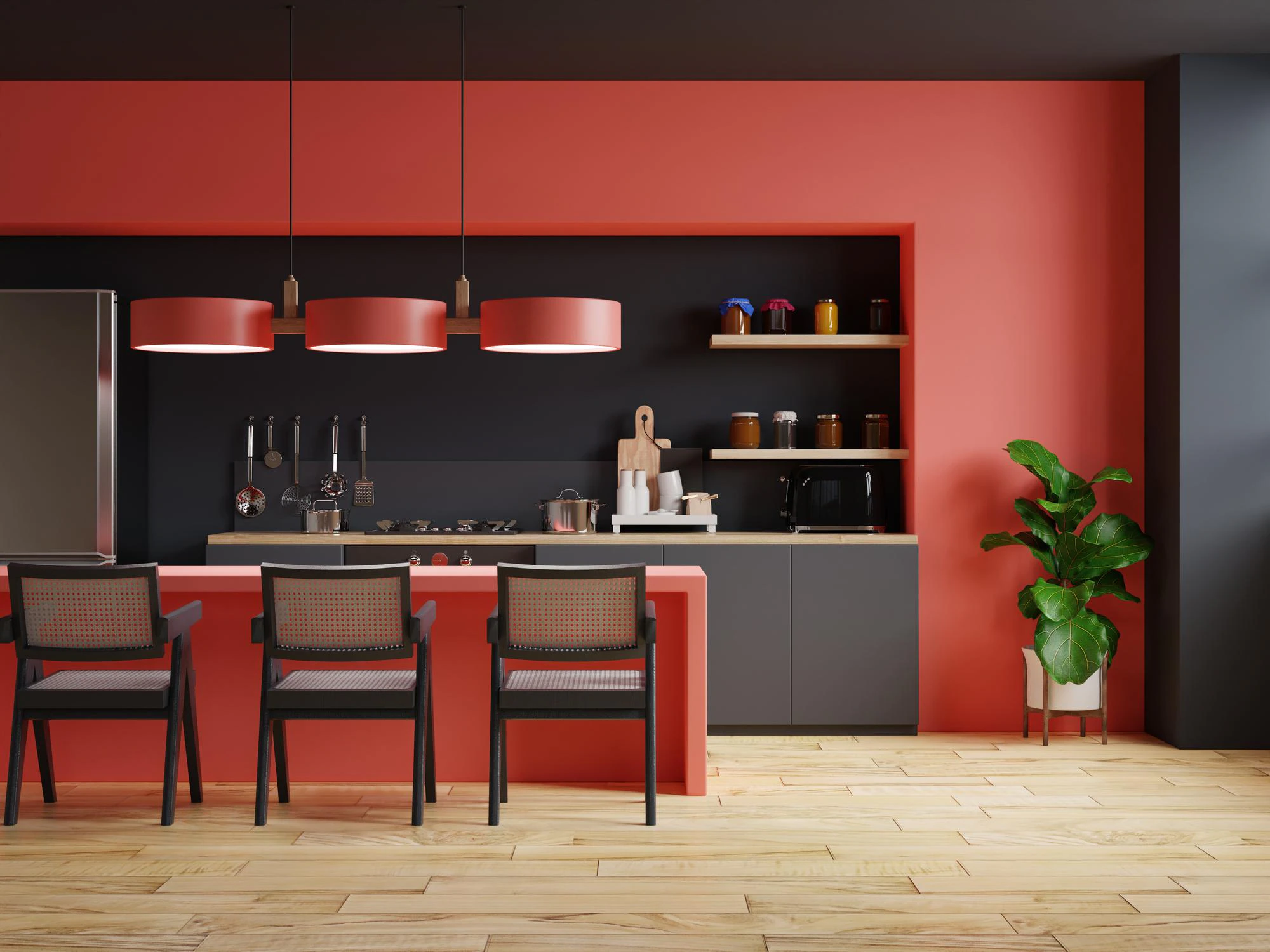 How to Paint Kitchen Cabinets Like A Pro 12 Modern Kitchen Idea - Red and Black