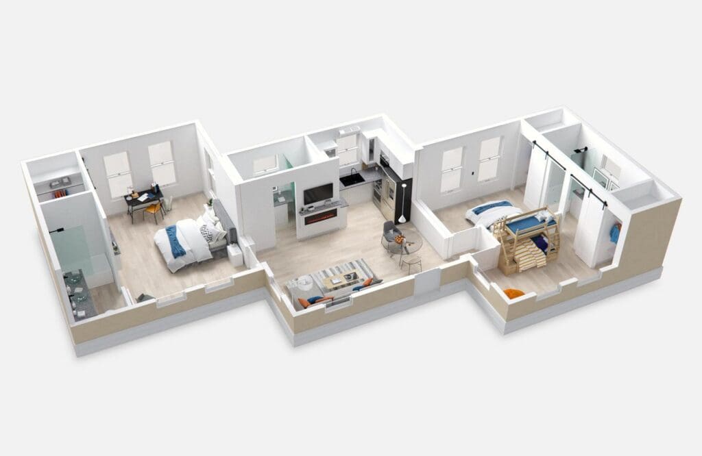 Boxabl Homes: The Future of Affordable Housing 10 A stylish and comfortable Boxabl Family living area with open-concept design.
